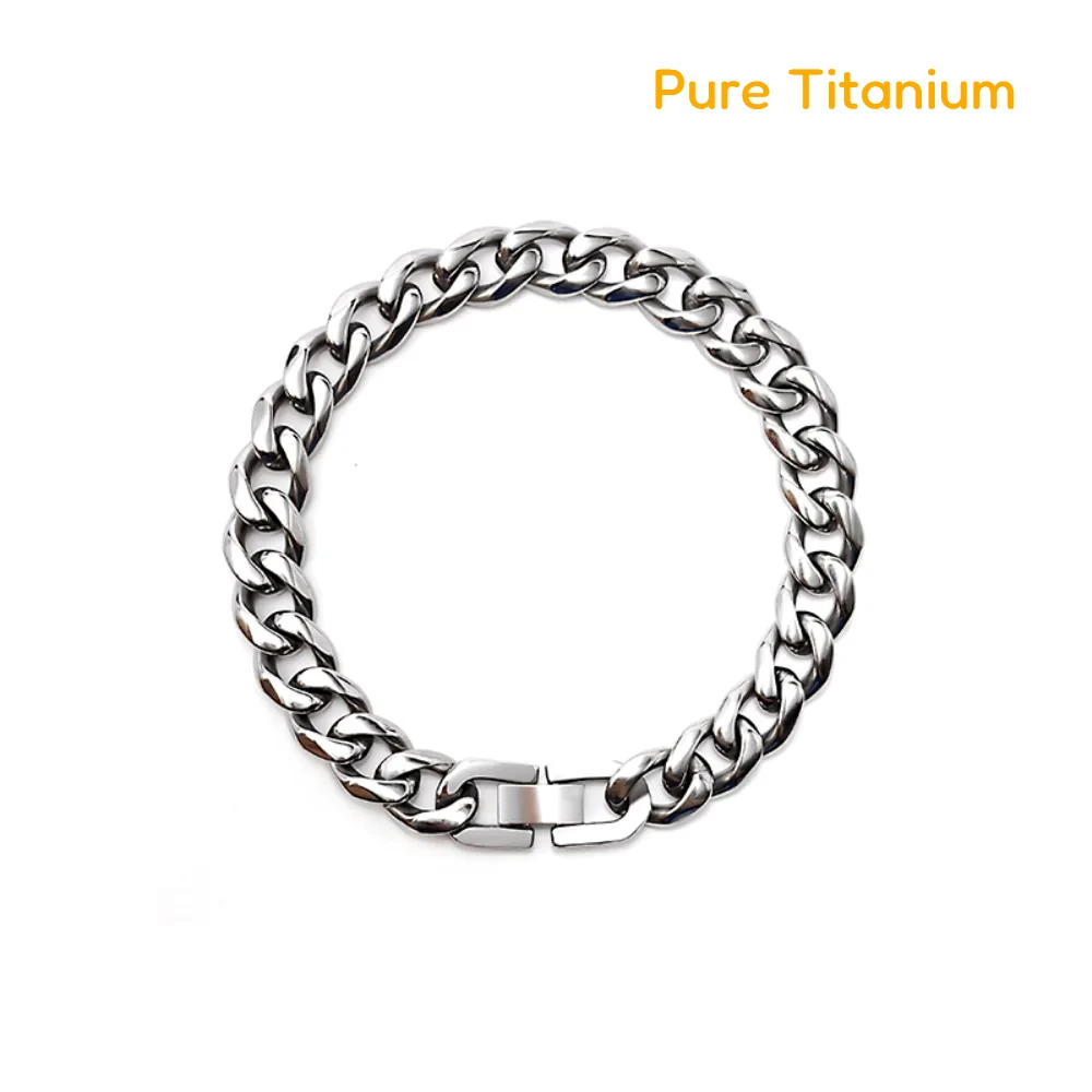 

New TA1 Pure Titanium Curb Cuban Link Chain Necklaces Bracelet for Men Women Handmade 10.5mm Anti-Allergy Skin Friendly Necklace