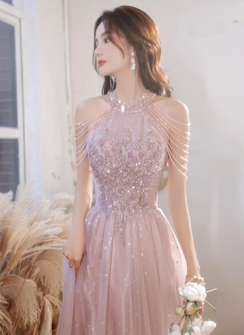 Luxury High Quality Pink Evening Dress 2025  For Prom Summer Autumn Temperament Socialite Senior Party Dress For Women