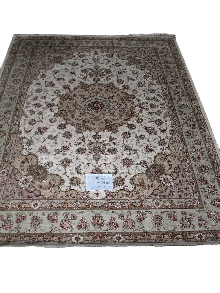 

Free shipping 6'X9' 160Line Hand-knotted Wool Oriental Persian Rug handmade persian carpet with deduction character light green