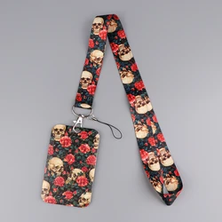 LX1321 Rose Skull Pattern Lanyard For Keys ID Card Cover Badge Holder Phone Charm Keyring Neck Straps Keychain Accessories