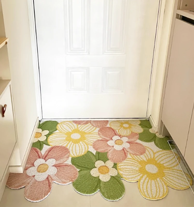 Non-Slip Rubber Welcome Doormat for Front Door Indoor Outdoor Entry Mat Flower Pattern Home Indoor Farmhouse Kitchen Rugs