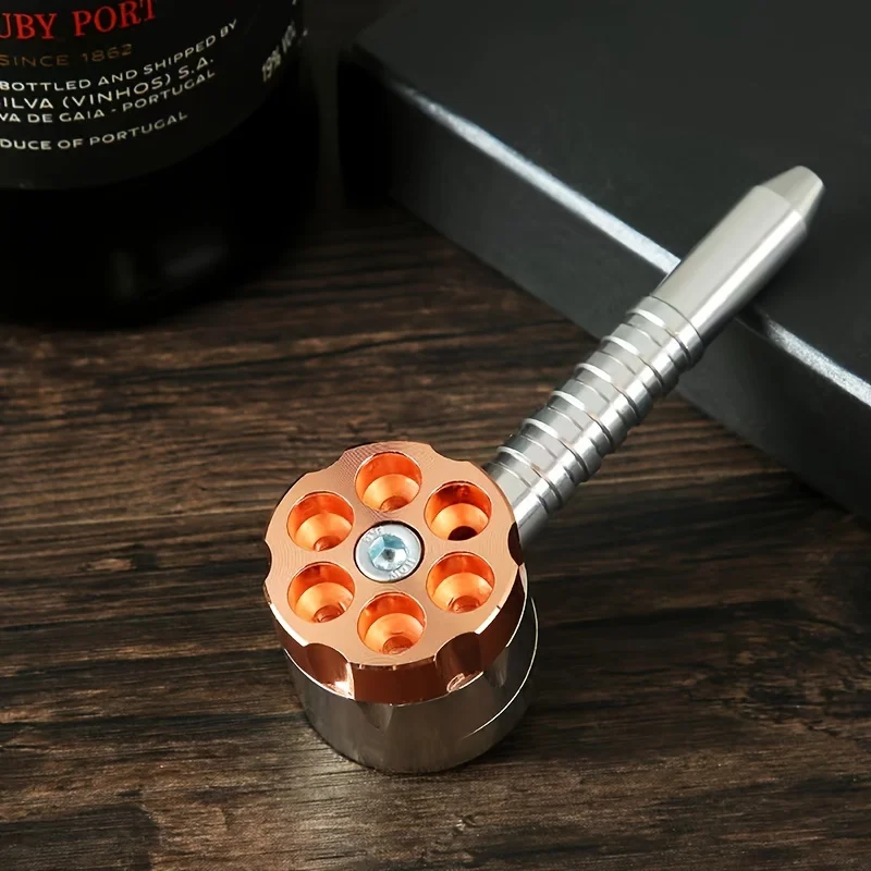 1Pc Premium Metal 6-Hole Pipe with Detachable Grinder for Maximum Smoking Enjoyment,Six Shooter Metal Pipe with Grinder