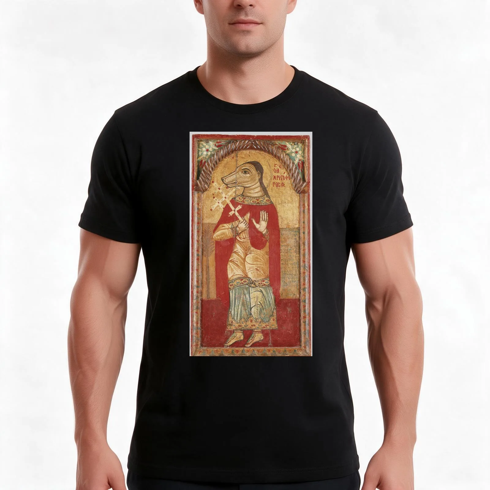 Saint Christopher as a Cynocephalus Cappadocia 17th century. T-Shirt Summer Casual Cotton Tee Oversized Streetwear Tops