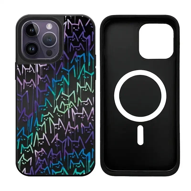 

Black Border Mirror Surface Cartoon Cat Dinosuar iPhone 11 12 13 14 15 Pro Max Case - Protective iPhone Case with MagSafe