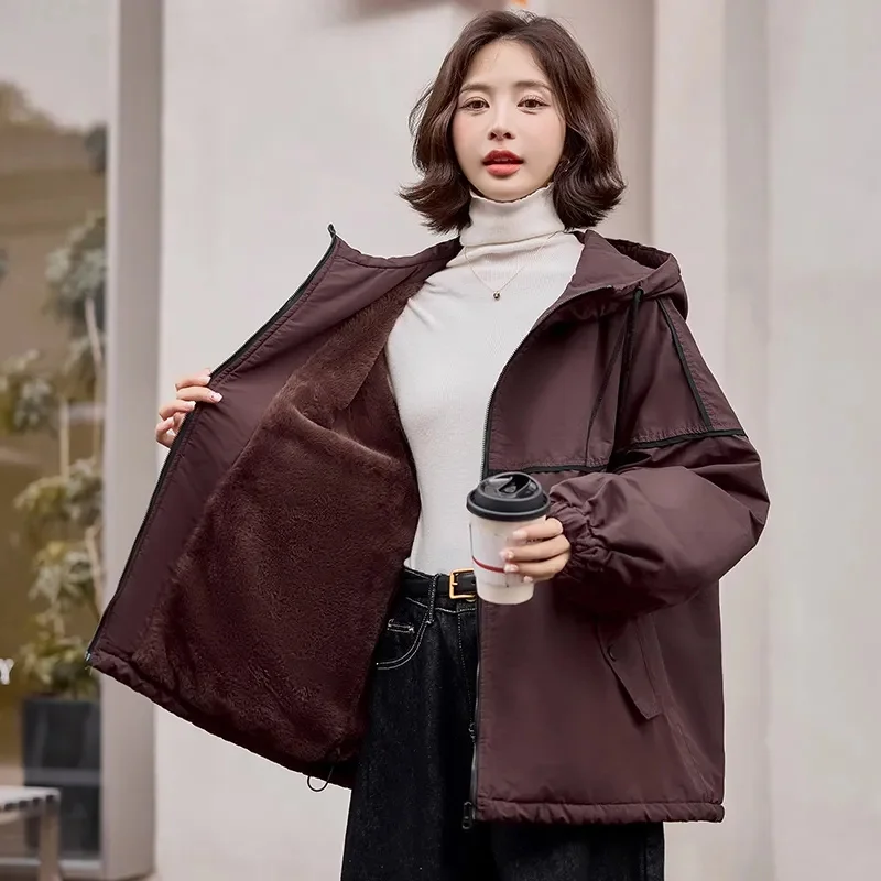 Plus Velvet Pai Overcome Coat Female Winter 2025 New Warm Cotton Padded Jacket Casual Outerwear Loose Down Coat Women Parkas Top