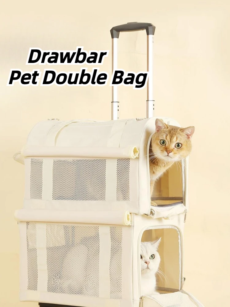 Pet Trolley Box Double Layer Portable Cat Bag Large Space Breathable Dog Backpack Strollers Carrier for Pet Products Accessories