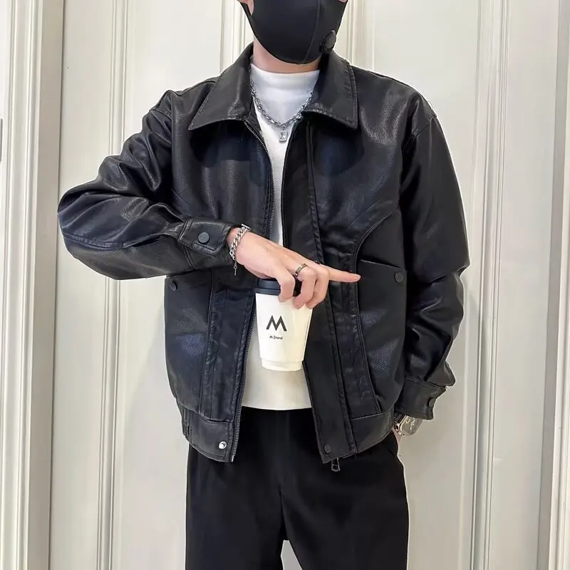 

Casual Bla Biker Jaet Men's Faion Upper Apparel High-End Feel Trendy Brand Autumn Winter New Sle Stand Fit Polyest...