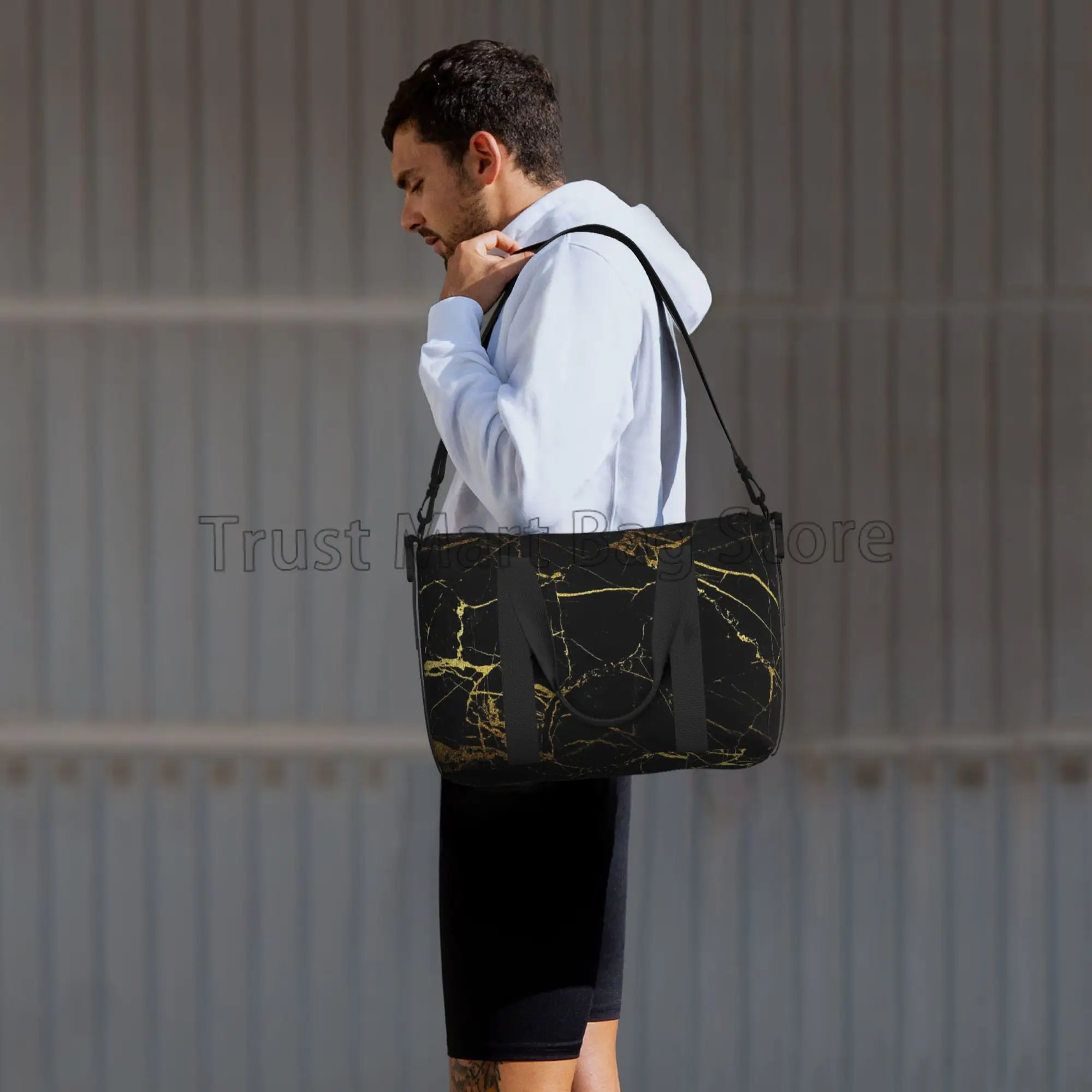 Bolsa de viaje de mano con estampado de mármol dorado negro Unisex, bolsas multiusos para la noche, bolsa de equipaje impermeable para deportes, gimnasio y Yoga