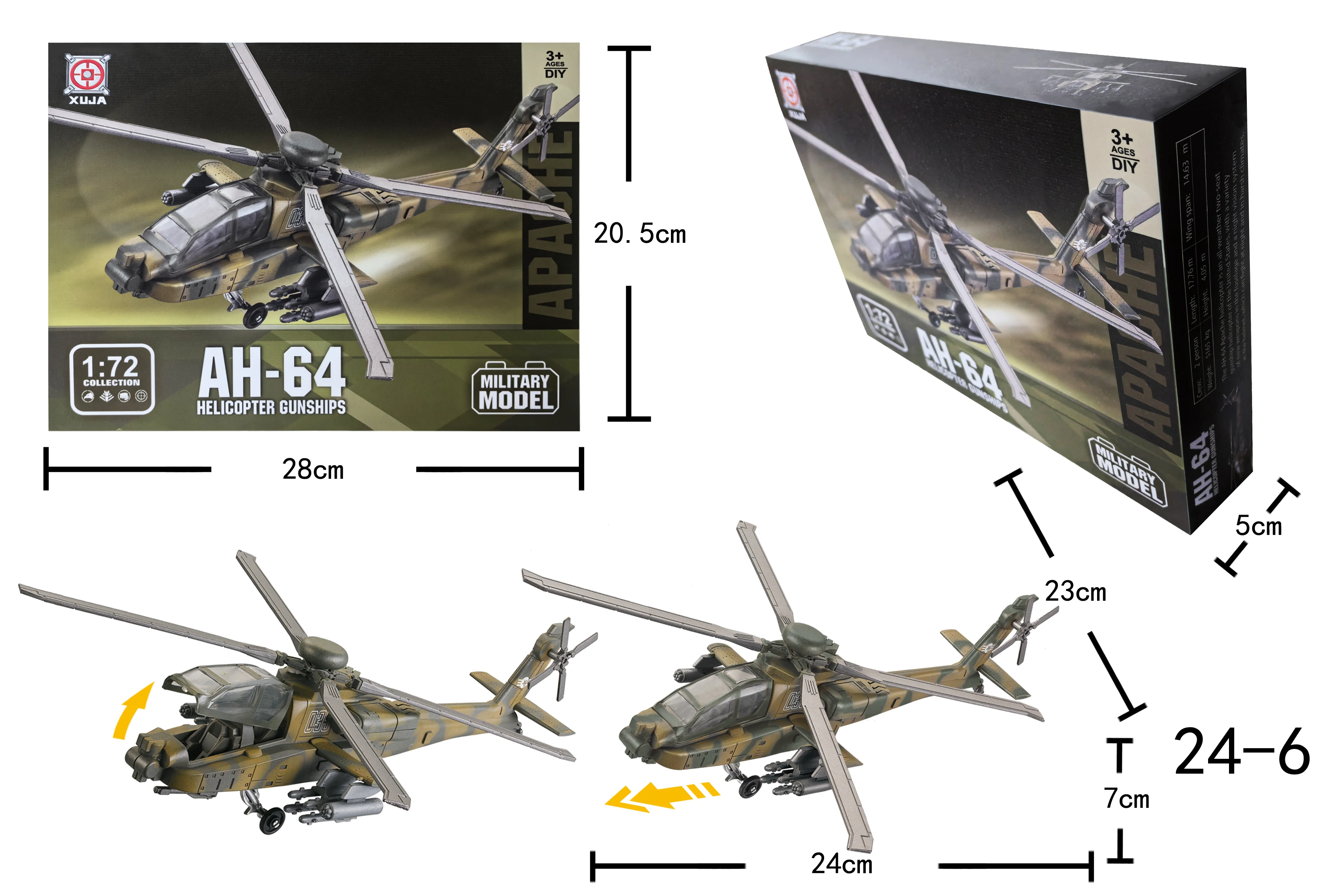 1/72 Scale Aircraft AH-64 Apache Attack Helicopter Model Plane AH64 ABS Plastic Assembled Airplane Decoration Souvenir Gift