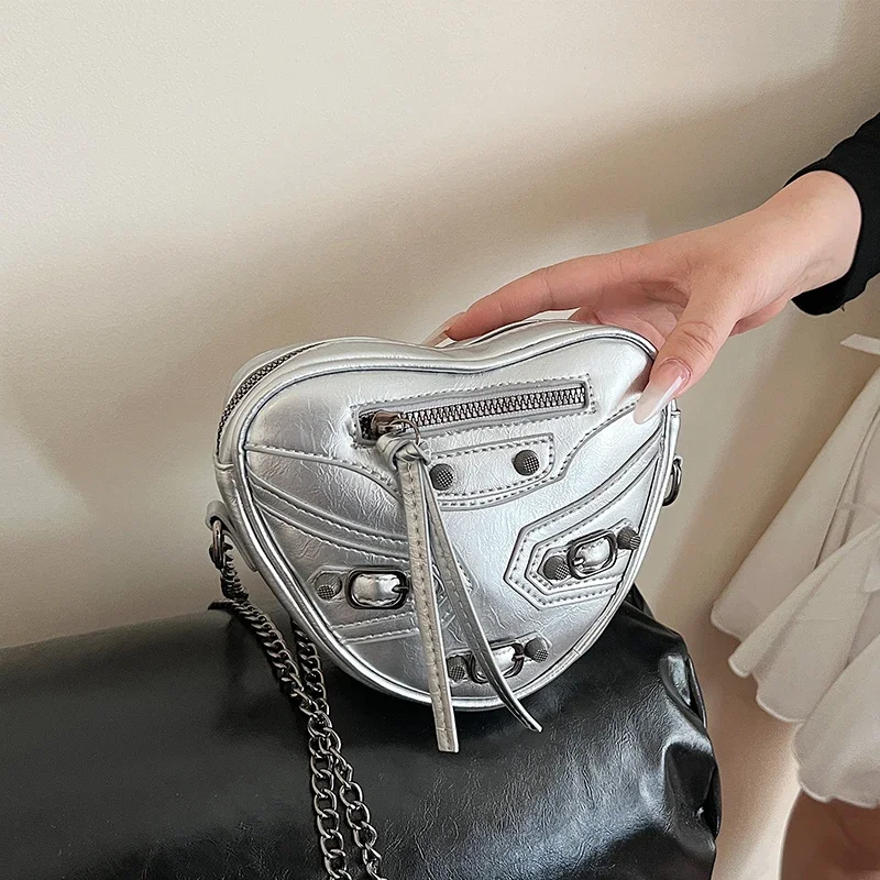 

Desinger Motorcycle Bag Lady Girls Cute Love Heart Shape Crossbody Fashion Mini Small Mobile Phone Bag Purse Travel Bag