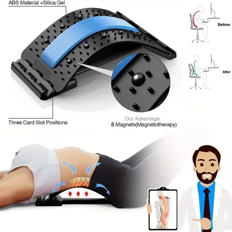 Lumbar Back Stretcher Massage Cushion, Spine Relaxer Device, Lower Waist Support Pad for Back Muscle Soreness & Pain Relief