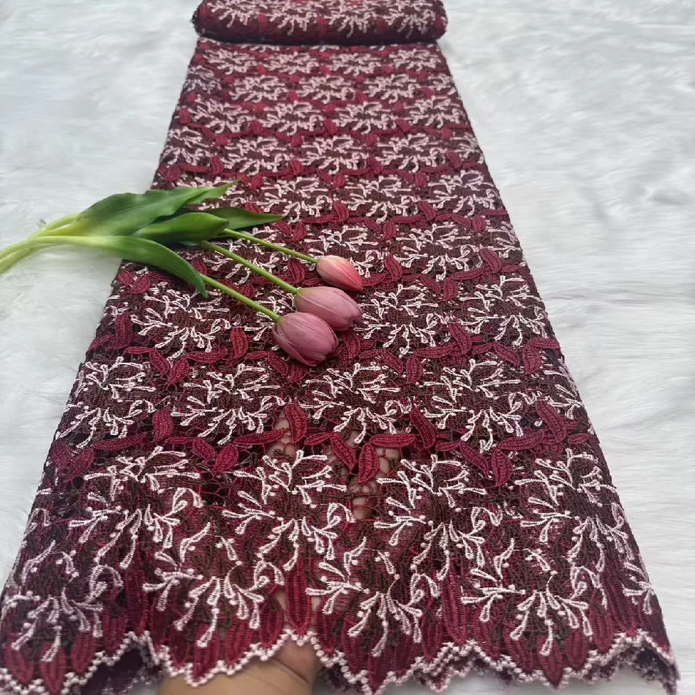 

Wholesale Newest Gray Water Soluble Milk Silk Lace Fabric African Guipure Lace With Elegant Full Floral Embroidery Party Season