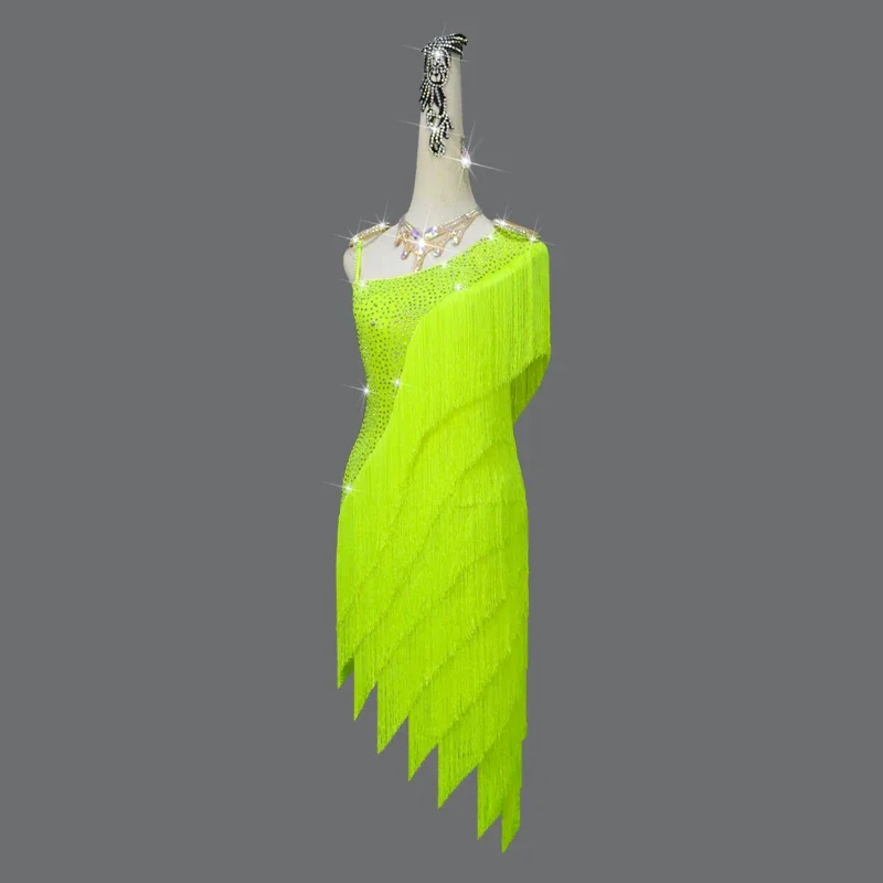 Latin Tanz kleid Latin Rock Wettbewerb Kleid Kostüme Durchführung Übungs rock anpassen erwachsene Kinder Dame fluor zierend gelb