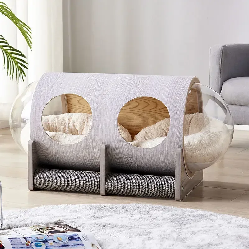 Net red space capsule transparent cat delivery room four seasons universal closed winter cat house solid wood capsule cat litter