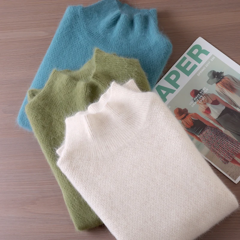 New Women 100% Mink Cashmere Sweater turtleneck Pullover Autumn Winter Basic Soft Warm Clothing Long Sleeve Casual Knitwear Tops