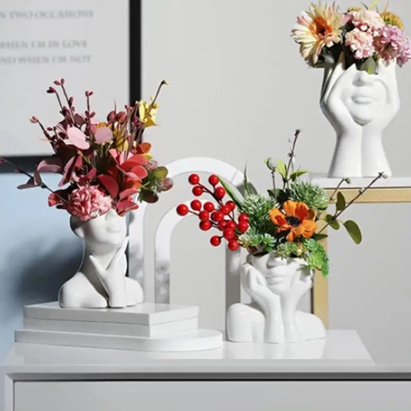 Artistic Face Design White Vase Creative Desktop Ornament Handicraft Gift Home DecorUniversal Box