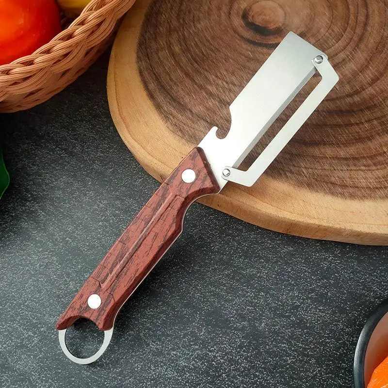 Premium Multi-Functional Vegetable Peeler For Kitchen, Heavy Duty Stainless Steel Potato Peeler With Ergonomic Wooden Handle