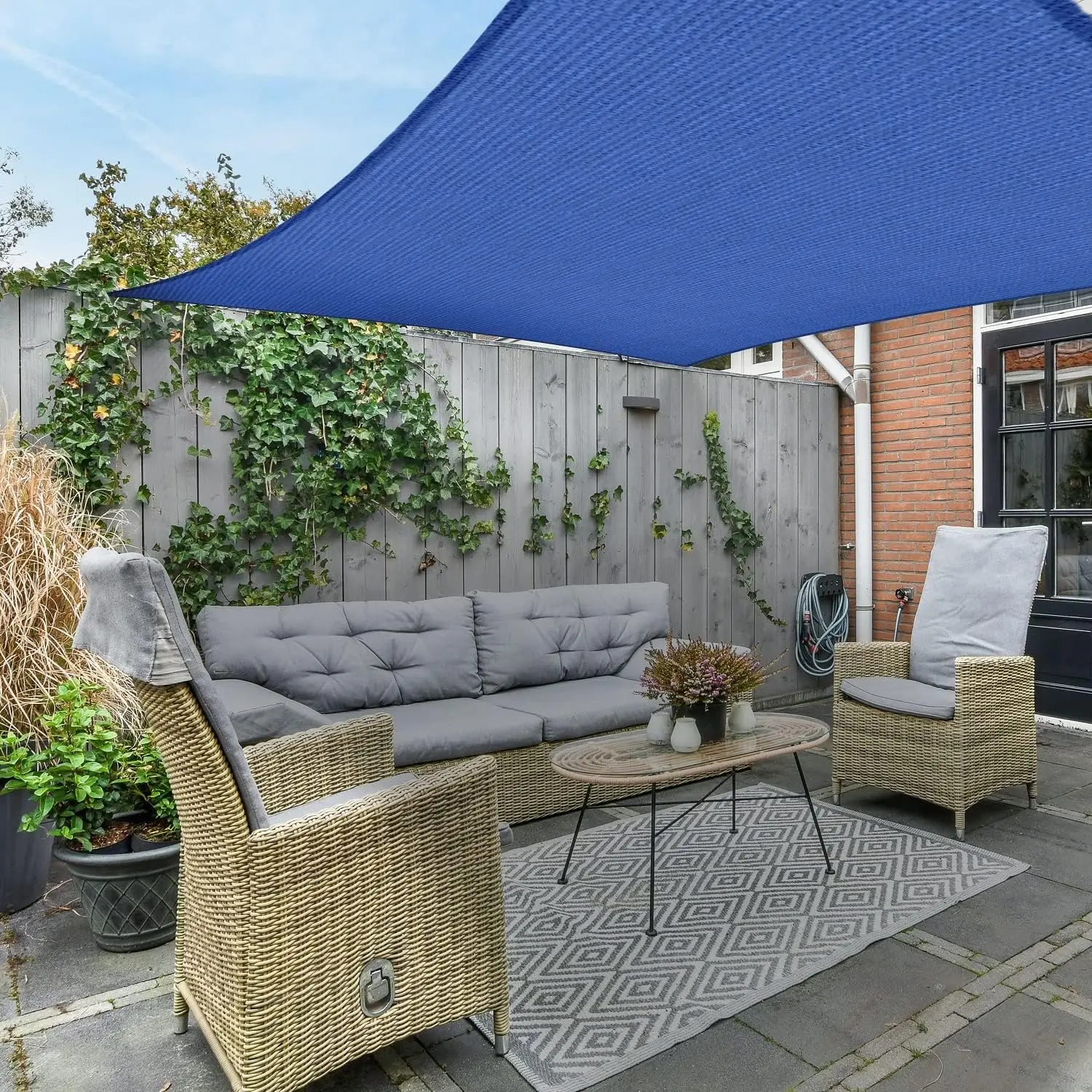 10' X 10' Sun Shade Sail Rectangle Outdoor Canopy Cover UV Block for Backyard Porch Pergola Deck Garden Patio (Blue)