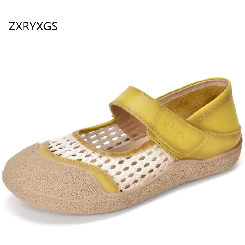 ZXRYXGS Top Layer Cowhide Hollow Women Vulcanized Shoes Breathable Sandals 2026 New Versatile Fashionable Shoes Flat Trendy Shoe