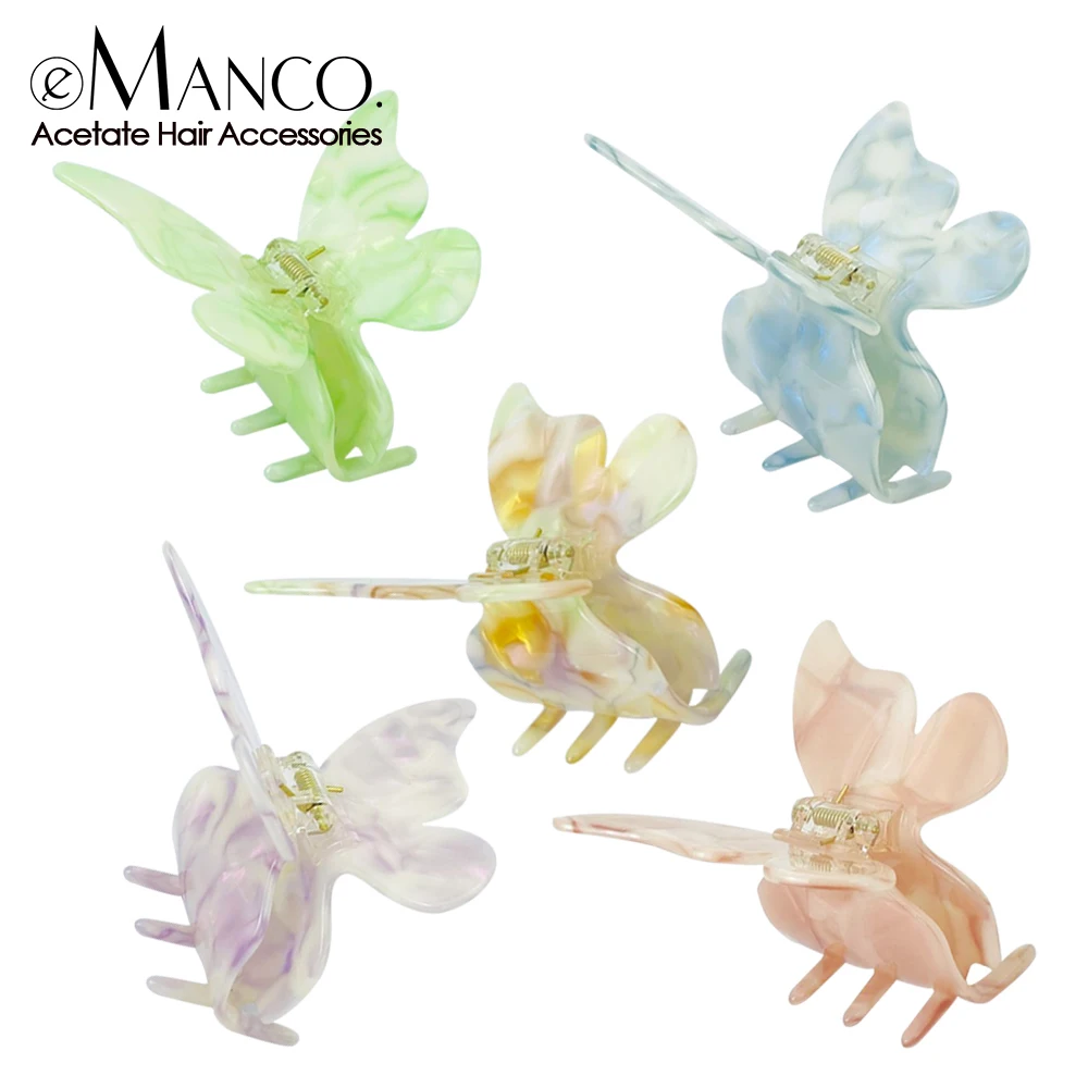 eManco Colorful Butterfly Pattern Hair Clips Cool Summer Acetate Grab Clips For Her Light Color Hair Accessories For All Styles