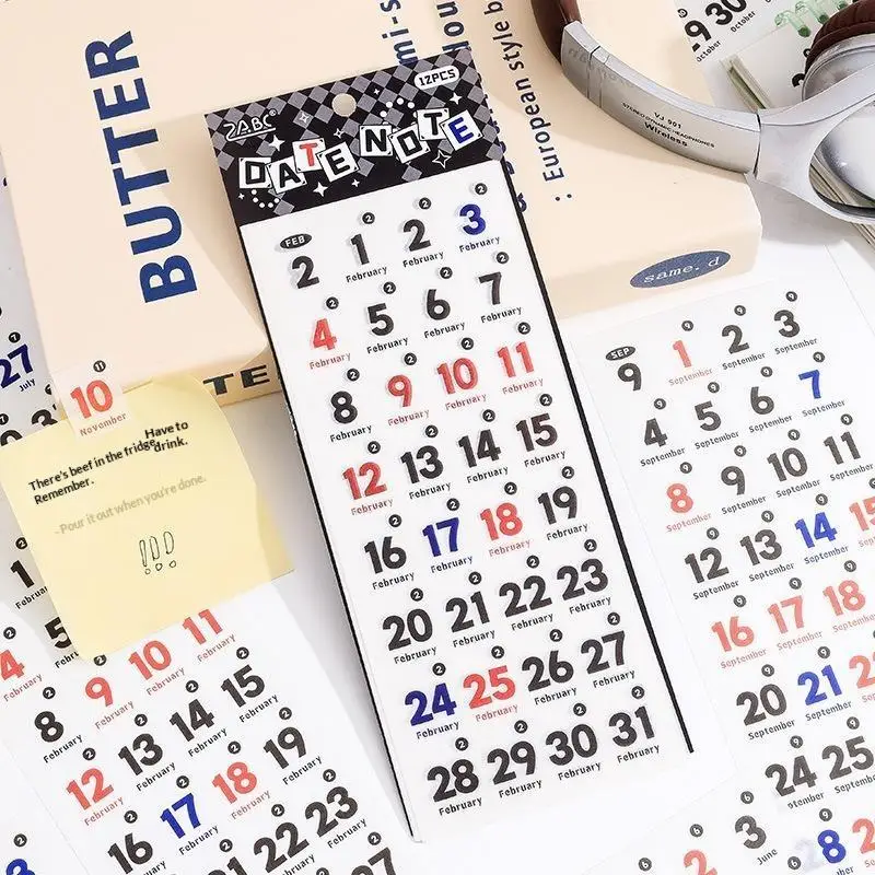 365 Days Date Label PET Stickers Waterproof Die-Cut Reusable Adhesive Decals for Work Agenda Calendar Planner Stationery Gifts