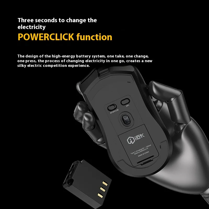 Irok HE3 ماوس لاسلكي بلوتوثPaw3395 ماوس ألعاب رياضي ثلاثي الوضع خفيف الوزن لألعاب الكمبيوتر مخصص بطارية قابلة للتبديل