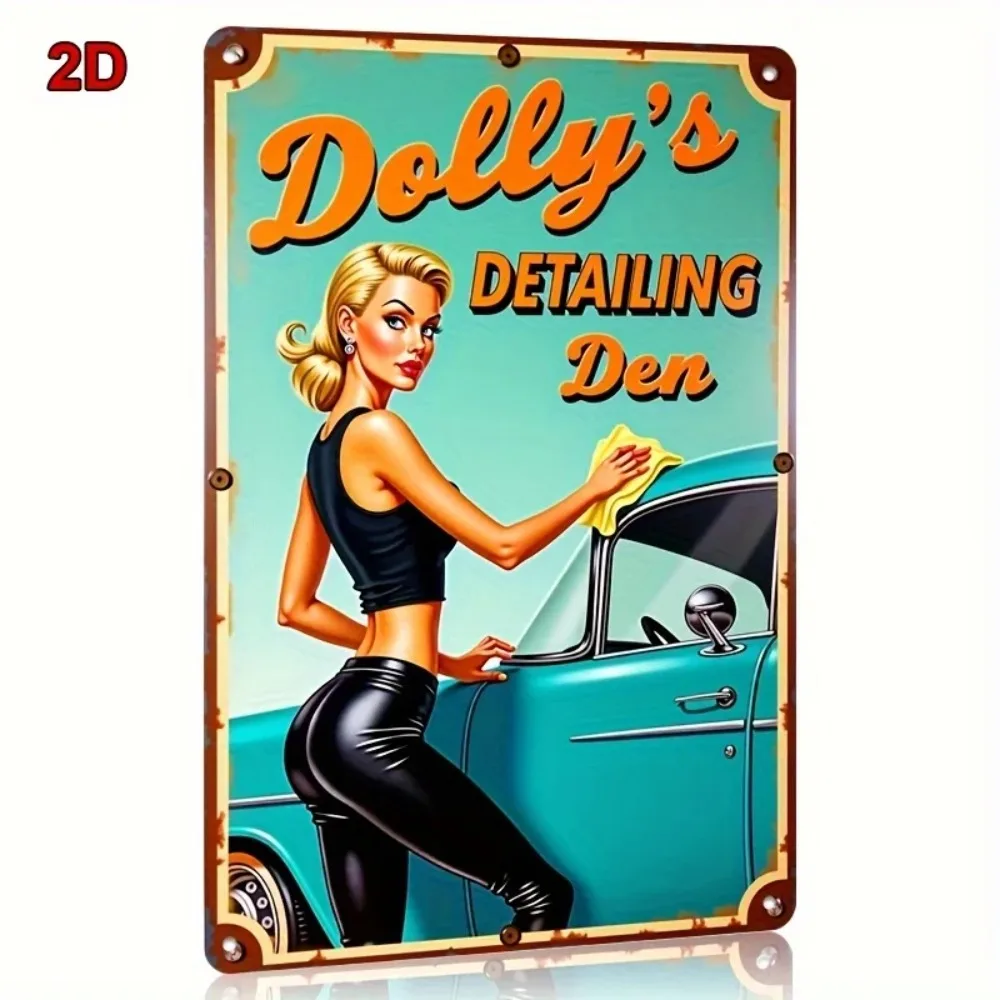 Dolly's Car Wash - Decoración de Pared de Metal de Aluminio Vintage de 12x8 Pulgadas para Salón, Bar o Cuarto de Hombre