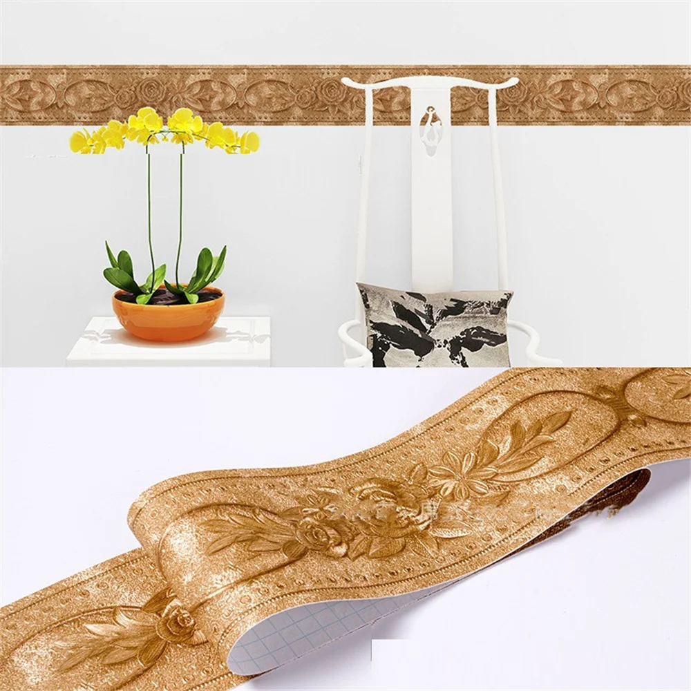10CM PVC Waterproof Waist Line Wood Marble SelfAdhesive Skirting Line Wallpaper Living Room Decor Vinyl Border Wall Corner Stick