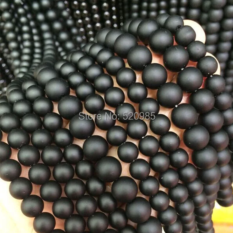 5A Quality !  Black Dull Polish Matte Onyx Agata Round Natural Stone Beads 16