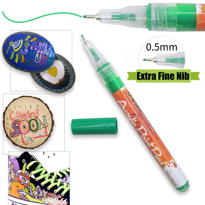 0.5mm Fine Line Needle Tip Acrylic Paint Art Marker Card Stone Glass Fabric Clothes Drawing Graffiti Fineliner Pen Art Supplies