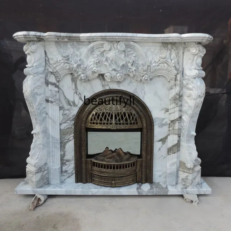 Marble Fireplace Stone Carving French White Jade Carved Fireplace European Style Living Room American Style Background Wall