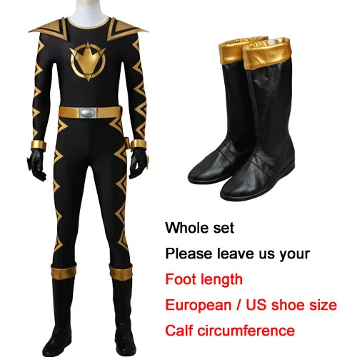 Dino Rangers Uniform With Shoulder Armors  Black Ranger Cosplay Costume Halloween Party Complete Outfit Gold Boots Custom Made