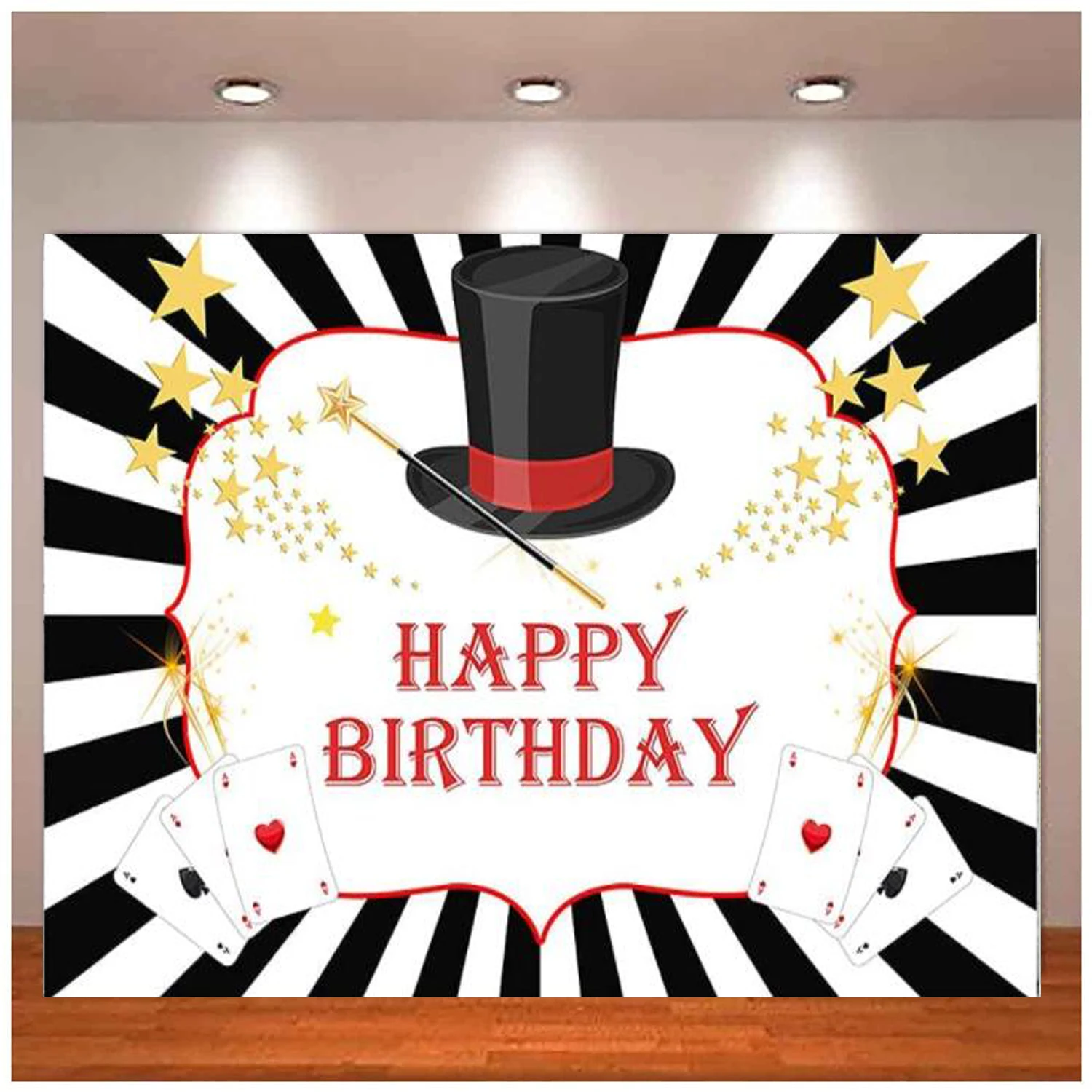 Magic Show Boy Birthday Backdrop Poker Las Vegas Casino Magician Party Background Banner Gold Stars Magical Cake Table Decor