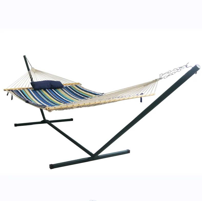 Cotton Rope Hammock With 15 Foot  Portable Steel Stand with Wheel and Pillow and Pad for Indoor and Outdoor Use