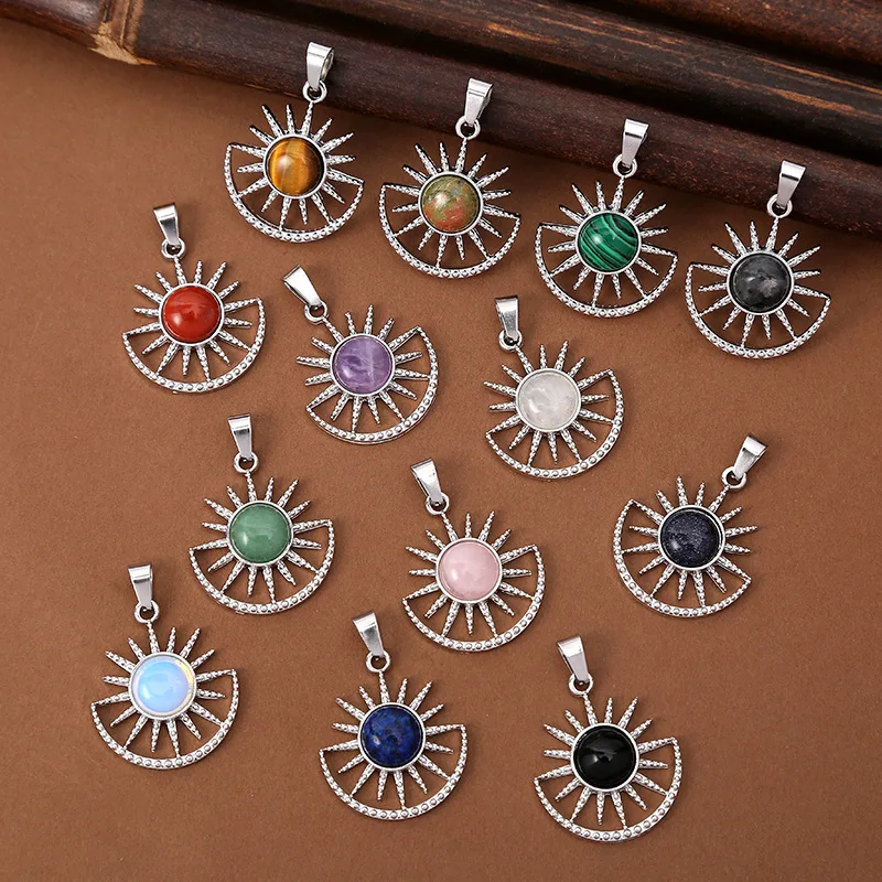 

8 шт., подвеска в виде полумесяца и солнца и луны, хрустальный камень, кабошон, натуральный аметист, кварц, драгоценный камень, изготовление ювелирных изделий, оптовая продажа