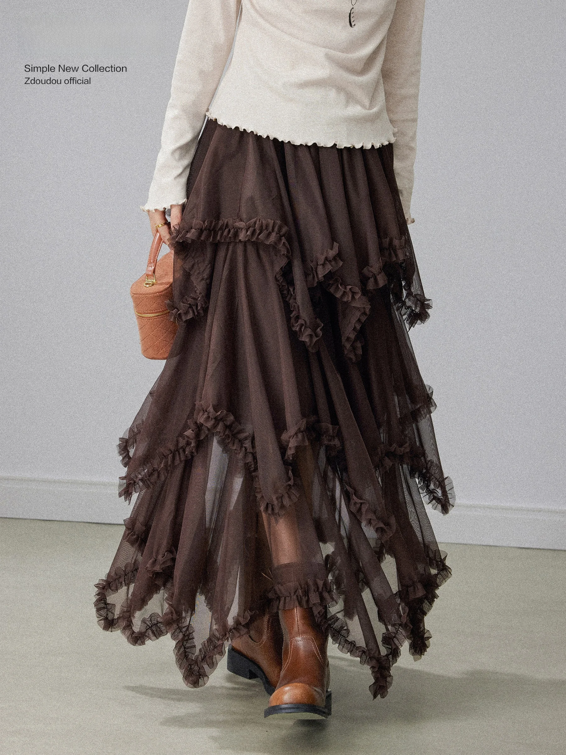 

Женская длинная юбка-трапеция Chang Dou Dou с высокой талией, карамельного цвета, пышная, асимметричная, новинка Весна 2026, в стиле Super Fairy