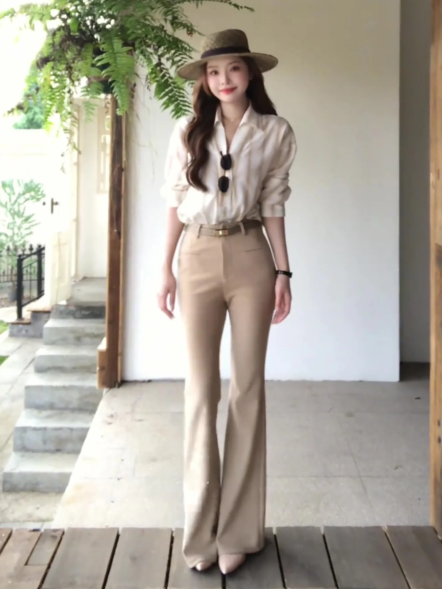 

Женские повседневные брюки с высокой талией, расклешенные, прямого кроя, из полиэстера, удлиняющие ноги, весна 2026, модные, для стройности