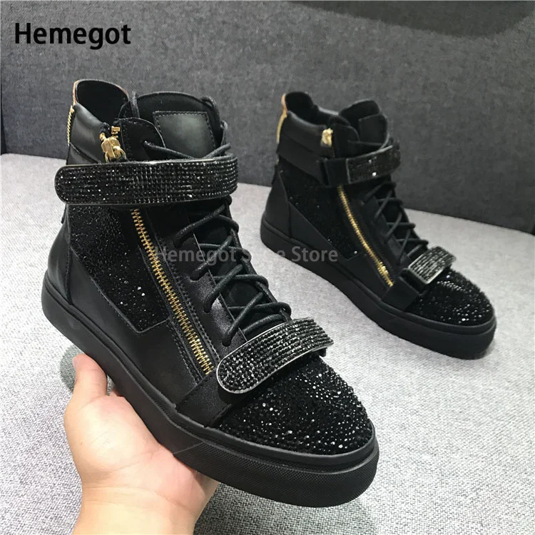 Luxury Diamond Zipper Sneakers Men\'s New Casual Shoes Men\'s Shoes High Top Shoes Lovers Lace-Up Shoes Casual Shoes New In