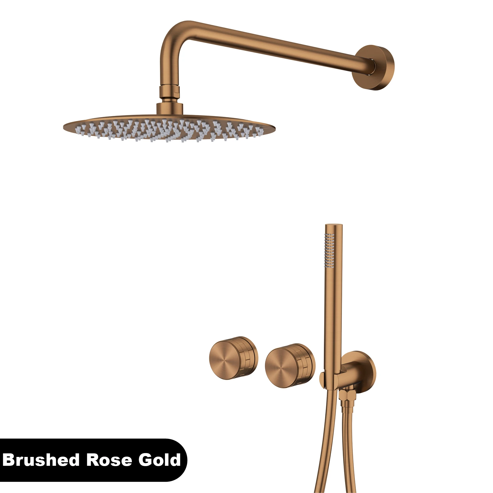 Minimalistische messing geborsteld roségouden wandgemonteerde douchekop. Ingebouwde koperen badkamermixer met 2 functies voor warm en koud water