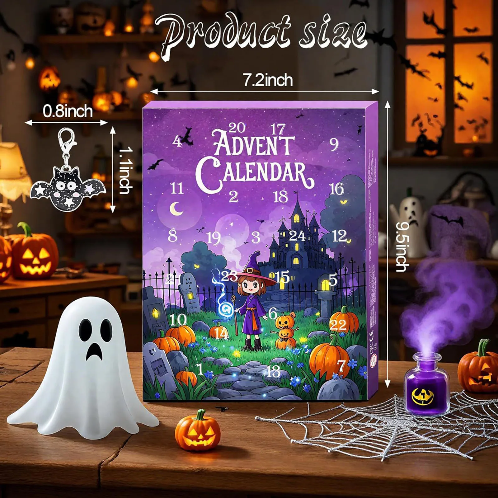 Couronne de batterie avec minuterie, calendrier de l'avent d'halloween 2025 pour filles et garçons avec 24 jours, calendrier de compte à rebours 365 détachable