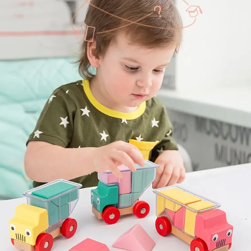 

Children's wooden truck toys, Montessori educational space, logical thinking training/loading game, parent-child toy packing fun
