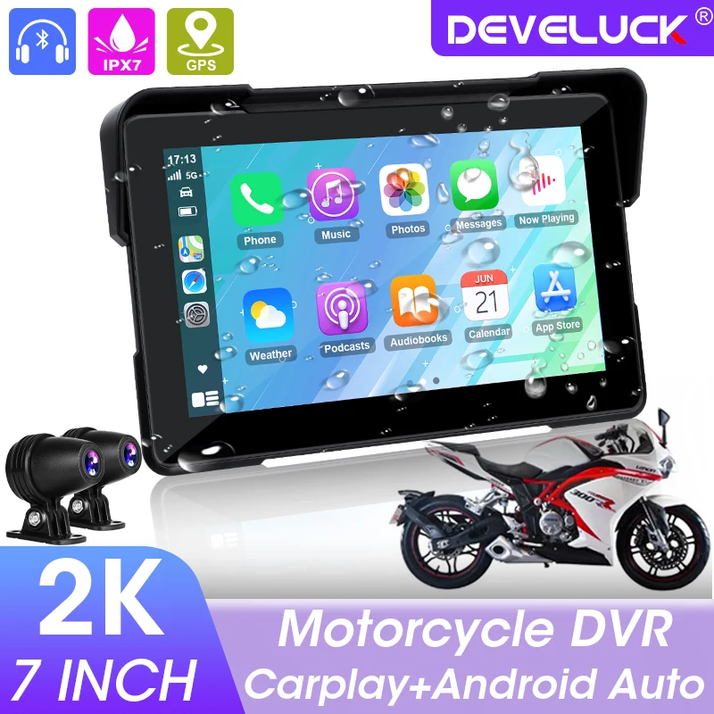 

7 inch Motorcycle GPS Navigation 2K HD DVR Wireless CarPlay Android Auto IP67 Waterproof Display Screen Portable Moto Monitor
