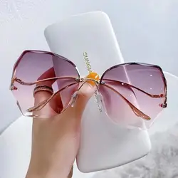 Gafas de sol sin marco para mujer, lentes de sol con degradado de flores, para pesca y ciclismo