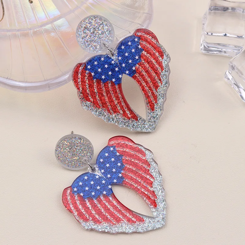 New American Independence Day Element Earrings Red White Blue Flag Colorful Love Shining Acrylic Earrings Decorative Gift