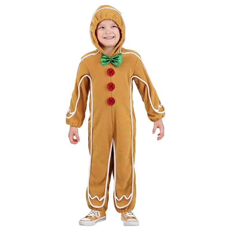 Gingerbread Jumpsuit Long Sleeve Rompers Gingerbread Costume Hooded Jumpsuit Christmas Outfit With Hat Long Sleeve For Unisex