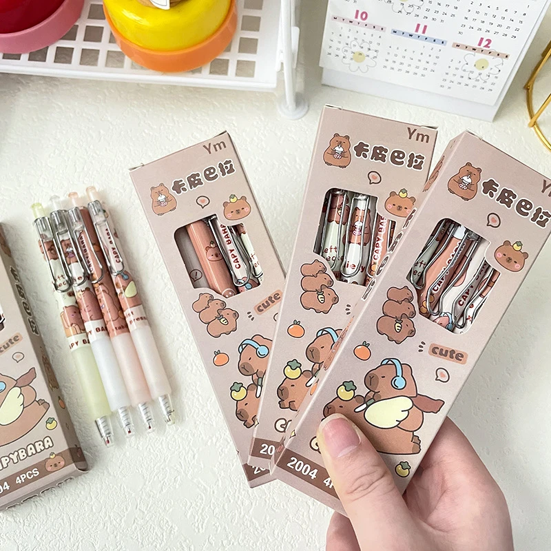 

4Pcs Kawaii Cartoon Capybara Neutral Pens School Office Supplies Aesthetic Stationery Gifts Students Cute Ballpoint Pens