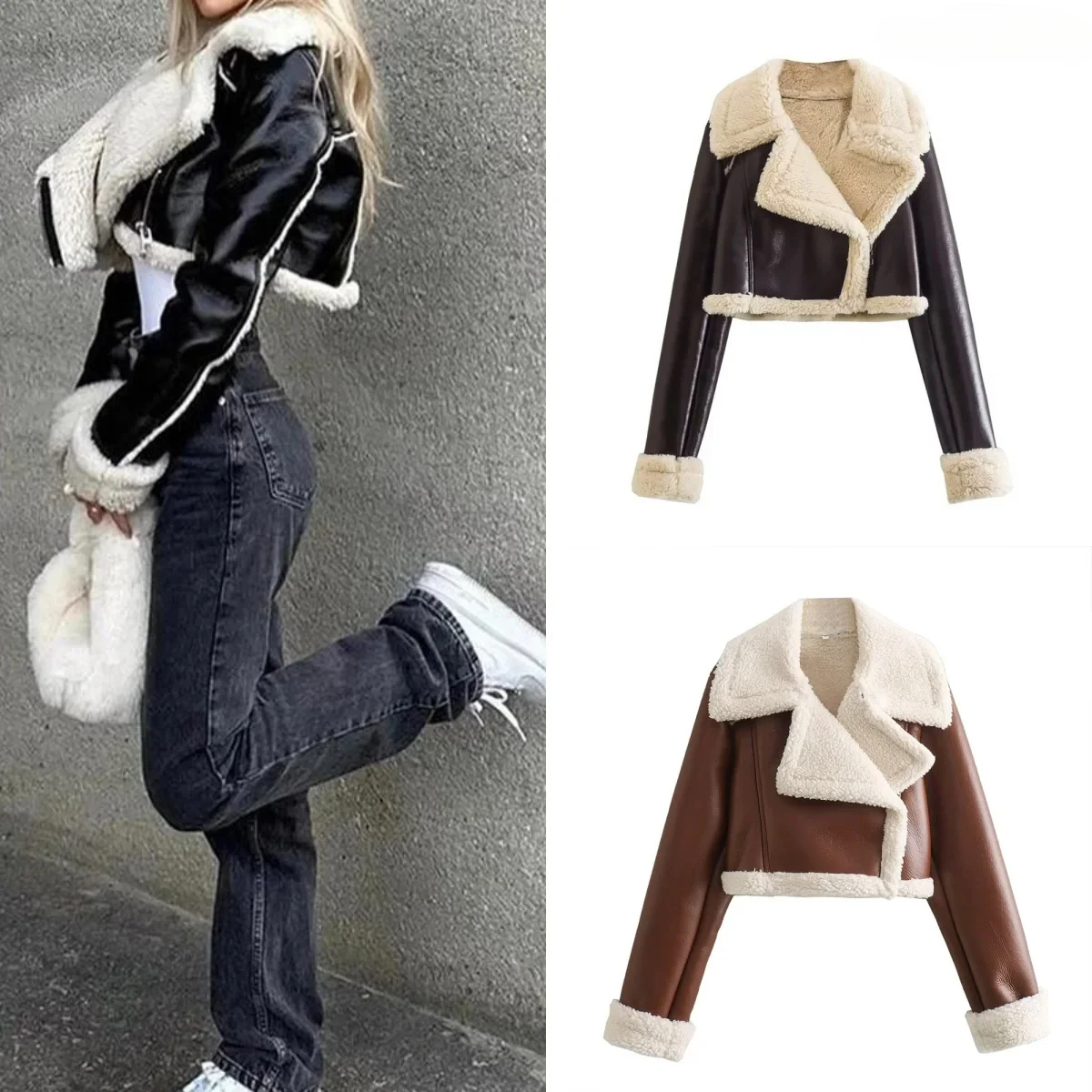 2024 Damesmode Effen Rits Jassen Vintage Revers Hals Lange Mouwen Vrouwelijke Chique Dame Outfits