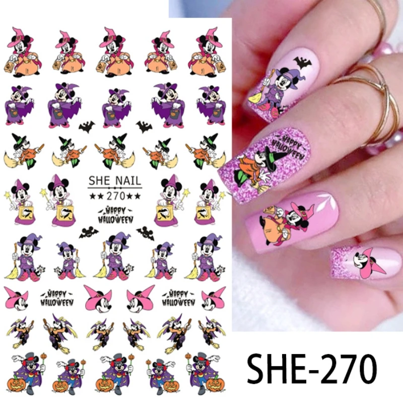 1 pz Disney Cartoon Mickey Halloween Nail Stickers Cute Anime Character Nail Supplies decalcomanie per unghie Press On Nails Sticker