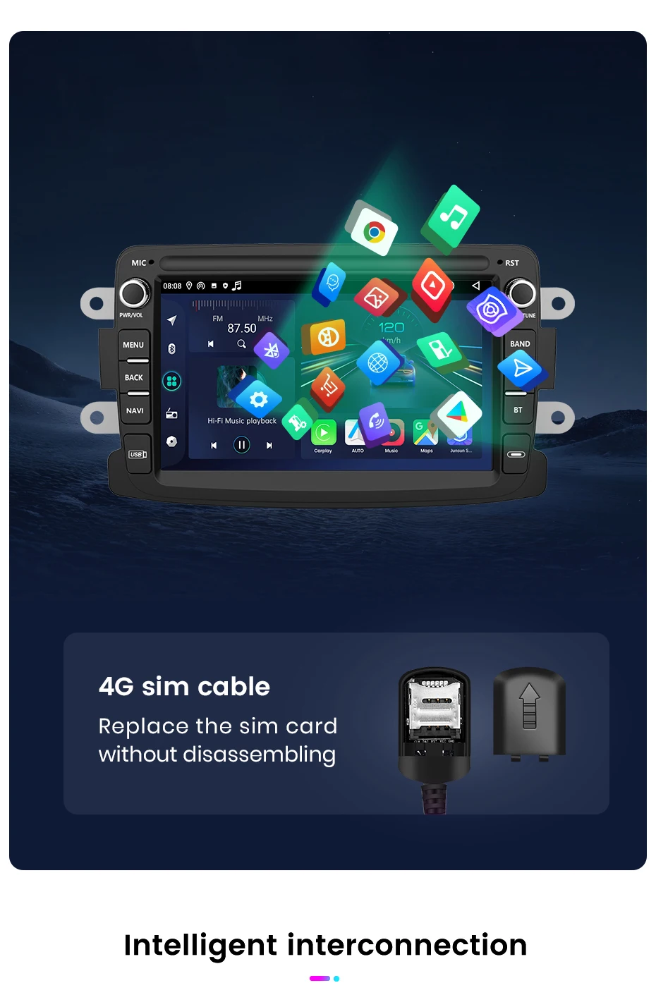 Junsun 7" Wireless Carplay Android Auto Autoradio für Renault Dacia Duster Sandero Dokker Logan Captur GPS RDS Multimedia Player – Detail 16