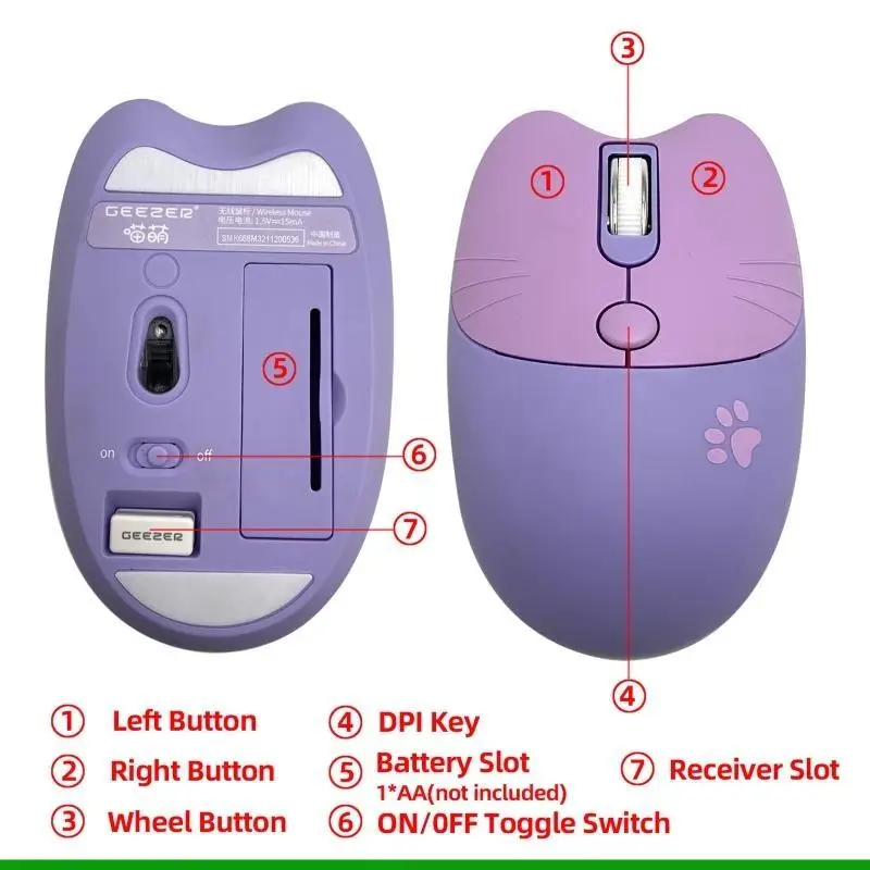 

U55C Lovely for Cat Ear 2.4G Wireless Silent Mini Keyboard Mouse Girl Colorful 84